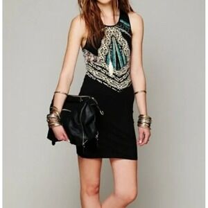 Free People Tribal Mini Dress‎ Womens S Sleeveless Festival Boho Stretch Bodycon
